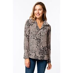 Tyler Boe Tammy Silk Animal Print Blouse Deep Spruce medium M career casual _